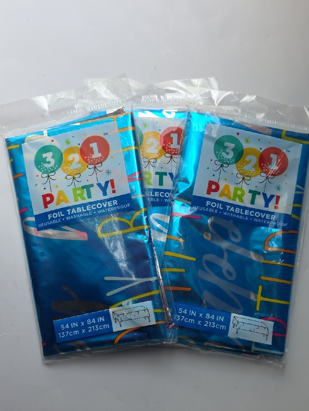 321 Party! Rainbow Candles Birthday Foil Tablecloth, 54" x 84"